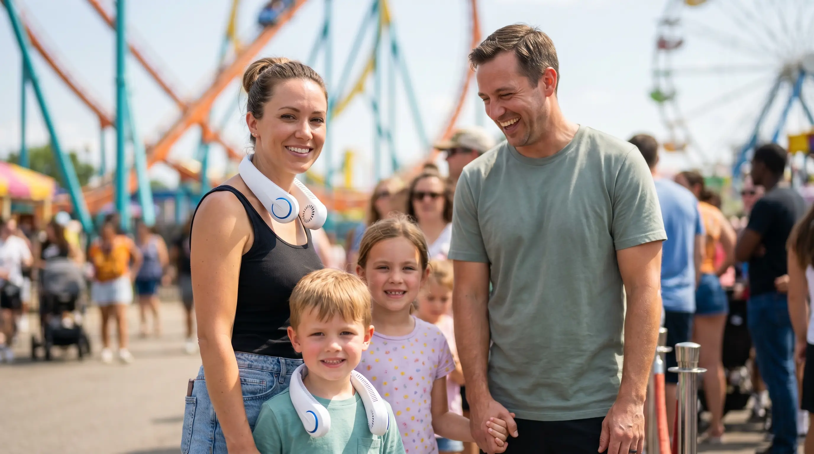 Family staying cool with Aero at a theme park